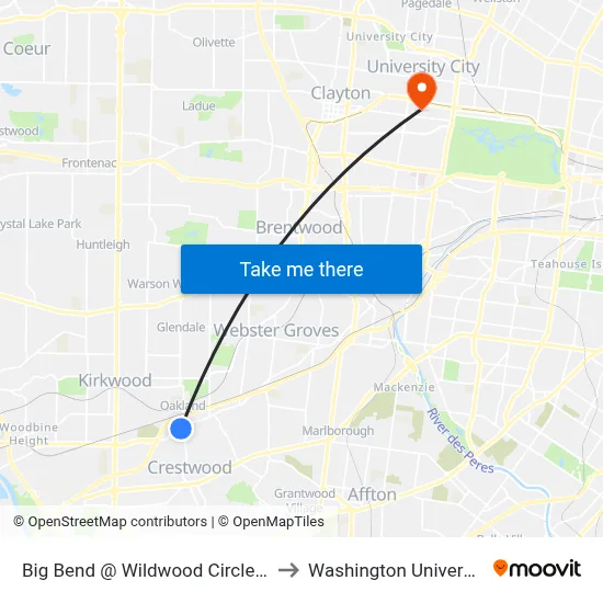 Big Bend @ Wildwood Circle Eb to Washington University map