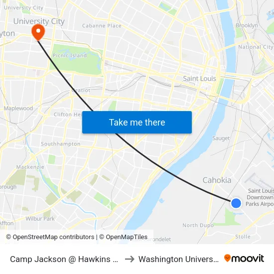 Camp Jackson @ Hawkins Nb to Washington University map