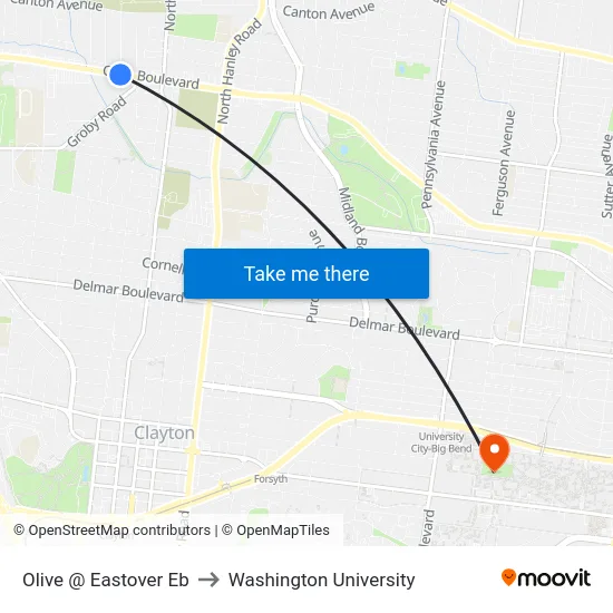 Olive @ Eastover Eb to Washington University map