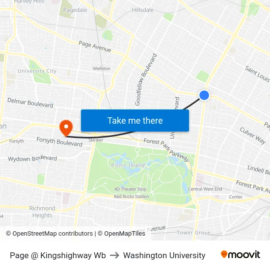 Page @ Kingshighway Wb to Washington University map
