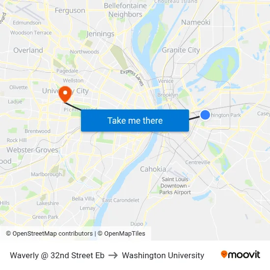 Waverly @ 32nd Street Eb to Washington University map