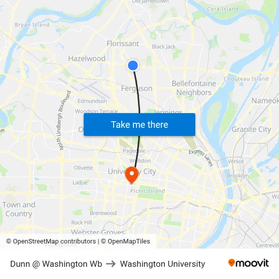 Dunn @ Washington Wb to Washington University map