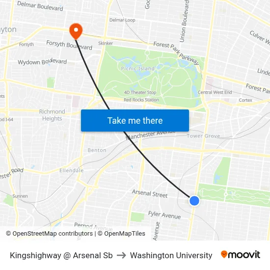 Kingshighway @ Arsenal Sb to Washington University map