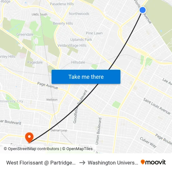 West Florissant @ Partridge Sb to Washington University map