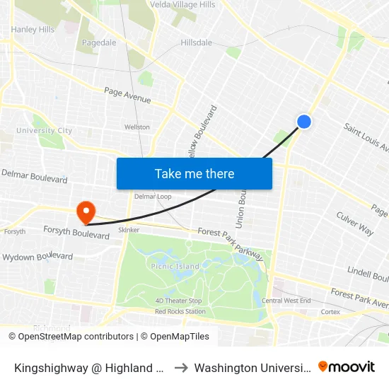 Kingshighway @ Highland Sb to Washington University map