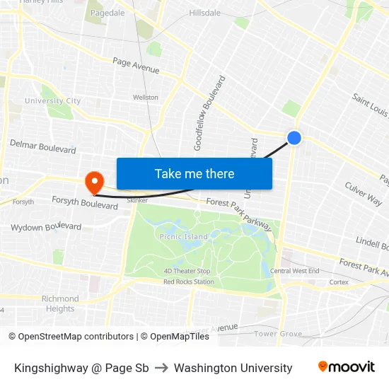 Kingshighway @ Page Sb to Washington University map