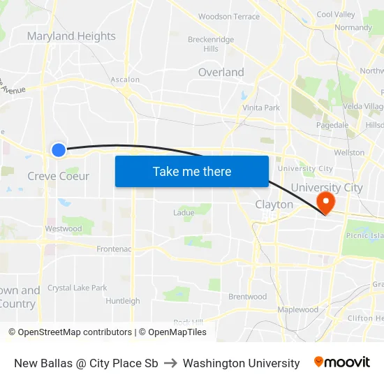 New Ballas @ City Place Sb to Washington University map