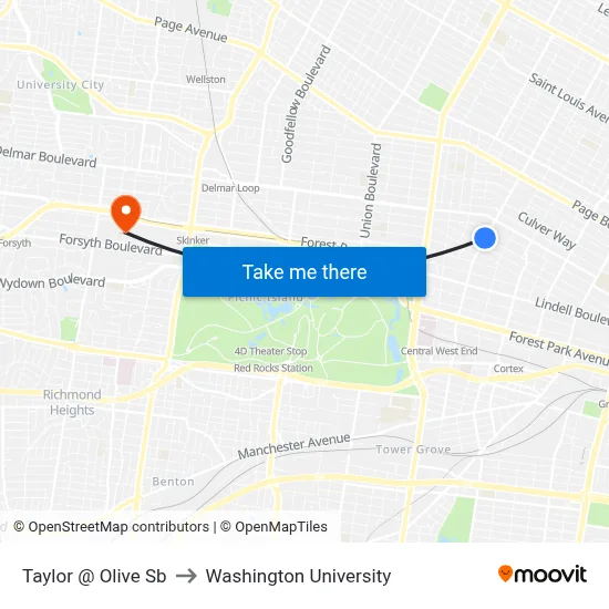 Taylor @ Olive Sb to Washington University map