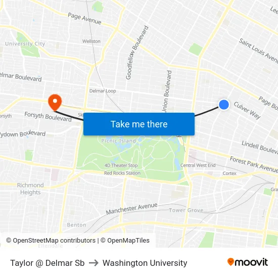 Taylor @ Delmar Sb to Washington University map