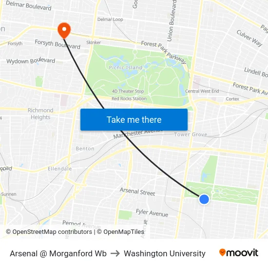 Arsenal @ Morganford Wb to Washington University map