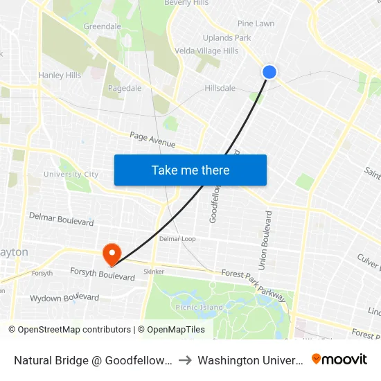 Natural Bridge @ Goodfellow Wb to Washington University map