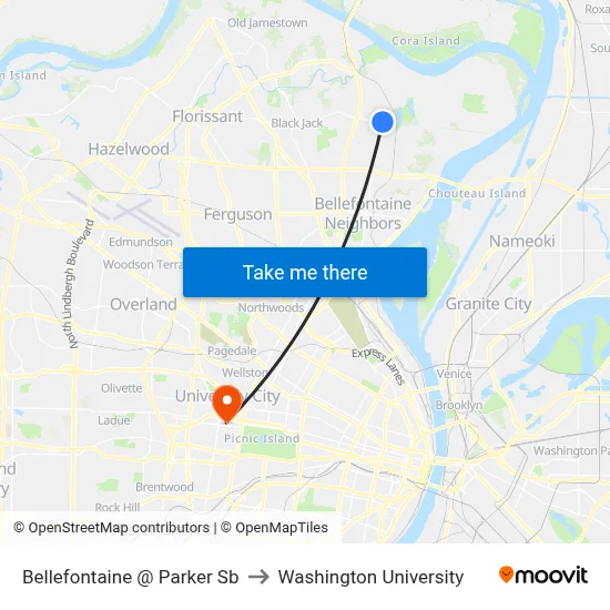 Bellefontaine @ Parker Sb to Washington University map