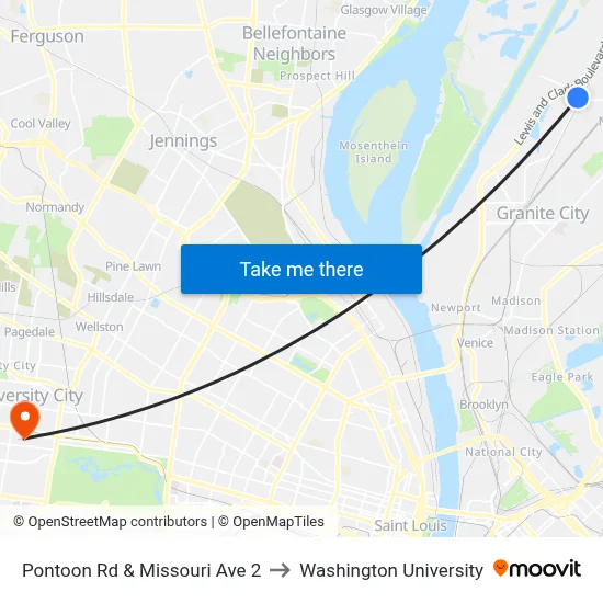 Pontoon Rd & Missouri Ave 2 to Washington University map
