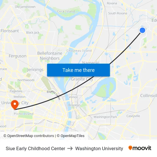 Siue Early Childhood Center to Washington University map