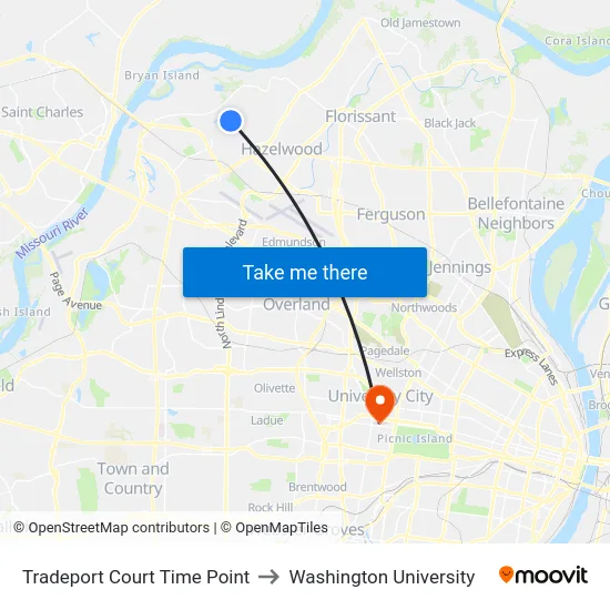 Tradeport Court Time Point to Washington University map