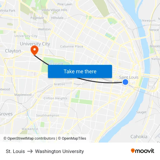 St. Louis to Washington University map