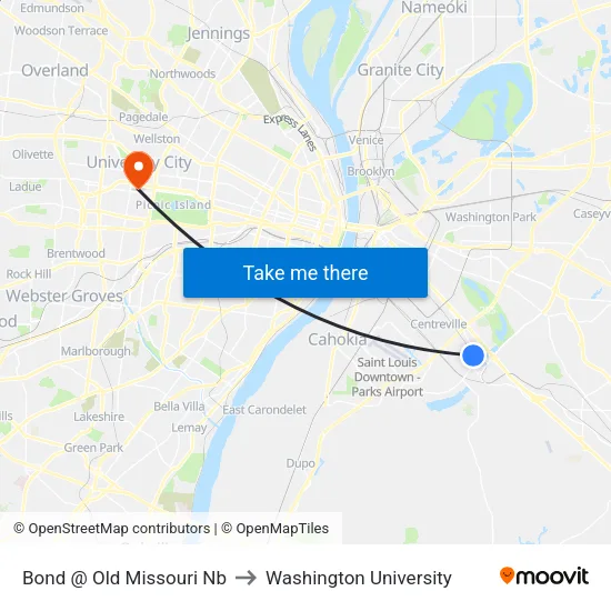 Bond @ Old Missouri Nb to Washington University map