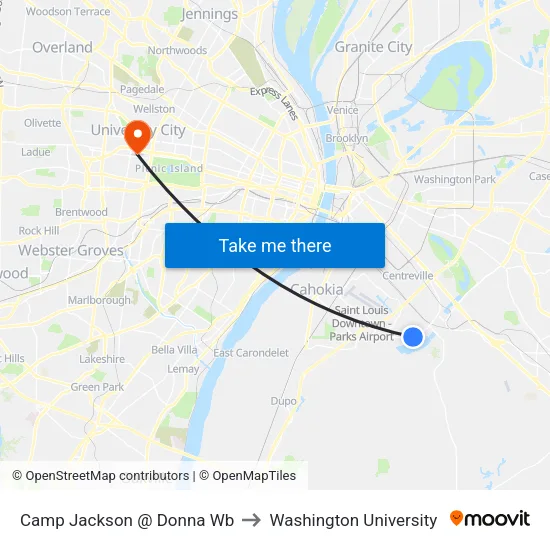 Camp Jackson @ Donna Wb to Washington University map