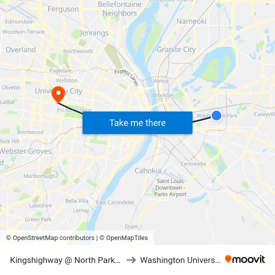 Kingshighway @ North Park Sb to Washington University map