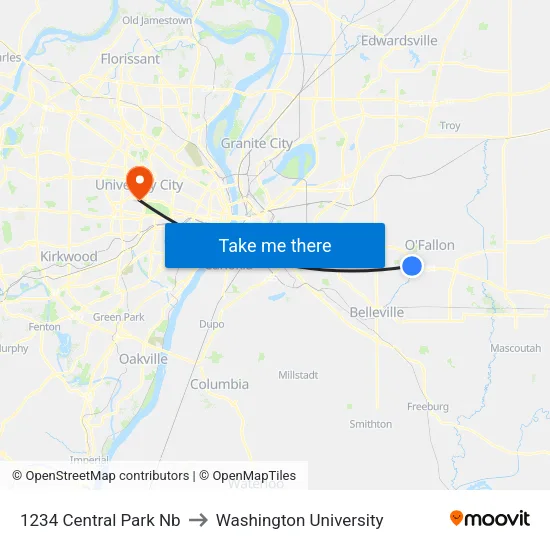 1234 Central Park Nb to Washington University map