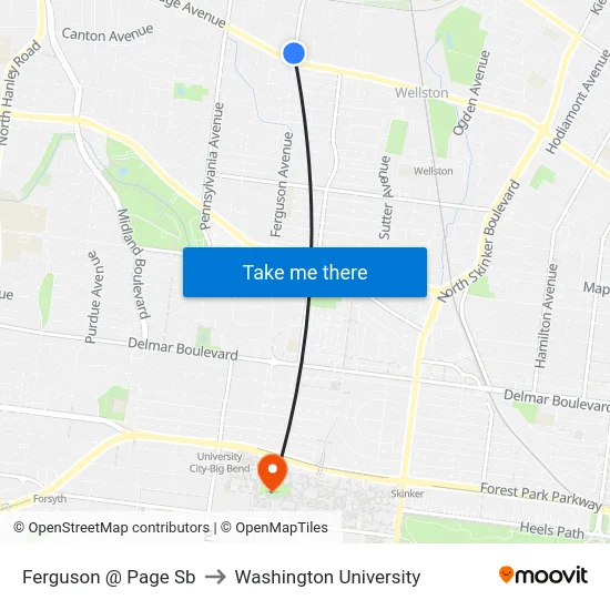 Ferguson @ Page Sb to Washington University map