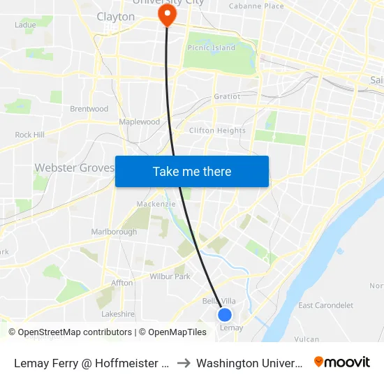 Lemay Ferry @ Hoffmeister Wb to Washington University map