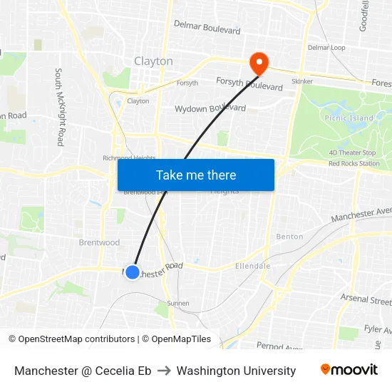 Manchester @ Cecelia Eb to Washington University map