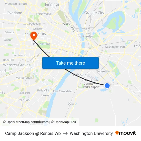 Camp Jackson @ Renois Wb to Washington University map