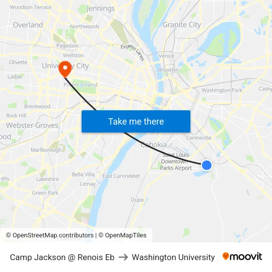 Camp Jackson @ Renois Eb to Washington University map
