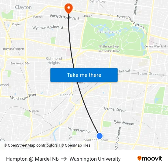 Hampton @ Mardel Nb to Washington University map