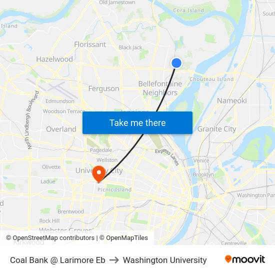 Coal Bank @ Larimore Eb to Washington University map