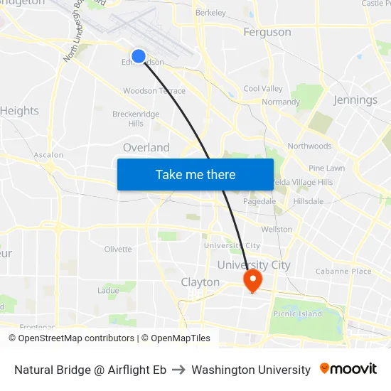 Natural Bridge @ Airflight Eb to Washington University map