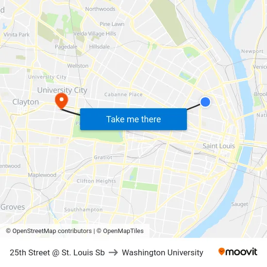 25th Street @ St. Louis Sb to Washington University map