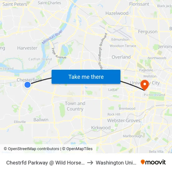 Chestrfd Parkway @ Wild Horse Creek Sb to Washington University map