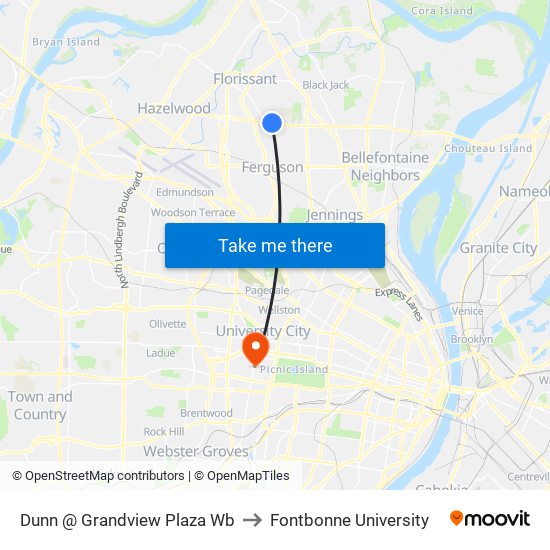 Dunn @ Grandview Plaza Wb to Fontbonne University map