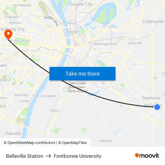 Belleville Station to Fontbonne University map