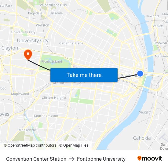 Convention Center Station to Fontbonne University map