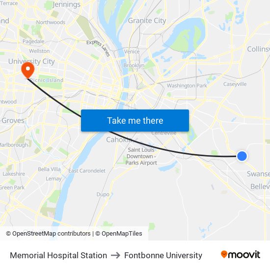 Memorial Hospital Station to Fontbonne University map