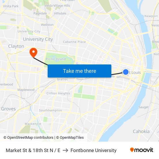 Market St & 18th St N / E to Fontbonne University map