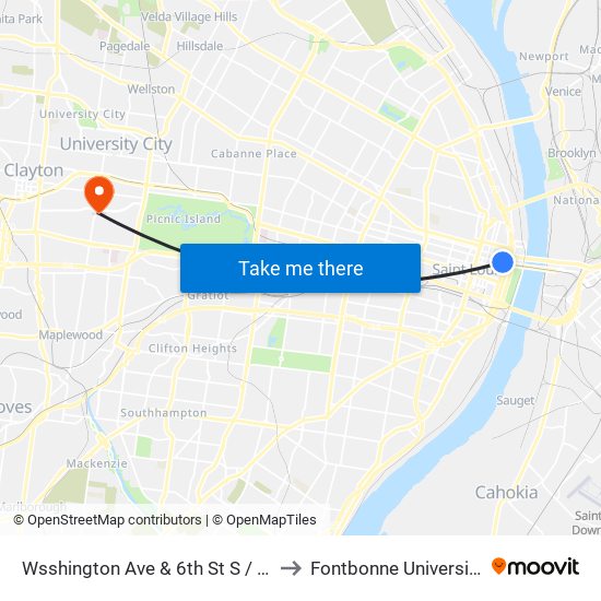 Wsshington Ave & 6th St S / W to Fontbonne University map