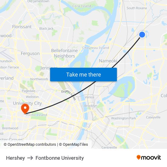 Hershey to Fontbonne University map
