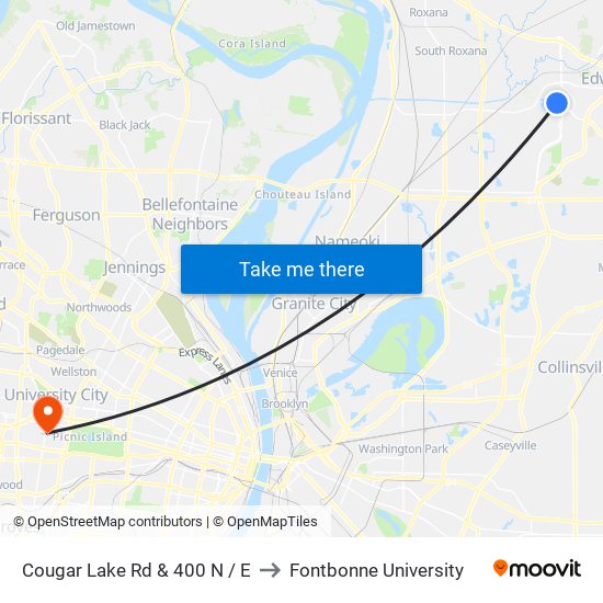 Cougar Lake Rd & 400 N / E to Fontbonne University map