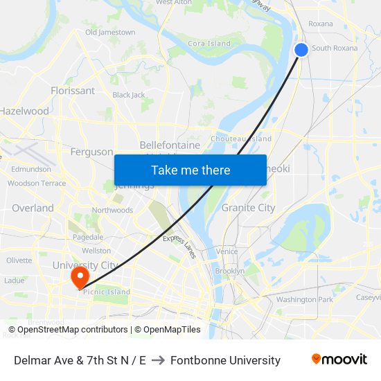 Delmar Ave & 7th St N / E to Fontbonne University map