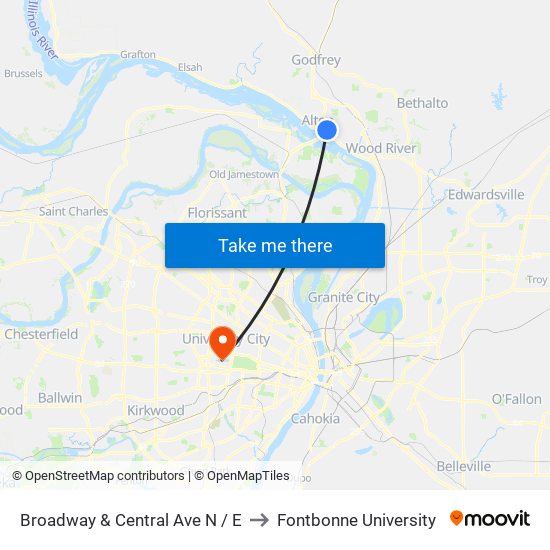 Broadway & Central Ave N / E to Fontbonne University map