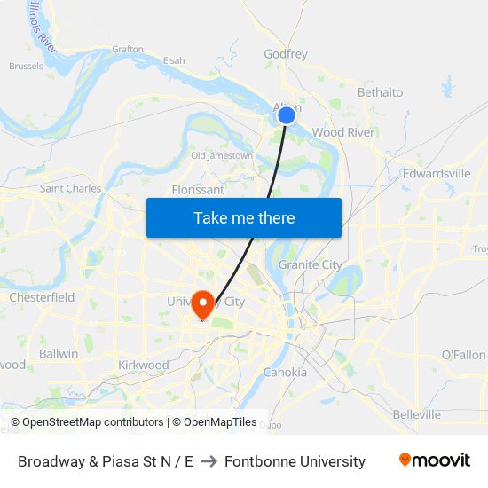 Broadway & Piasa St N / E to Fontbonne University map