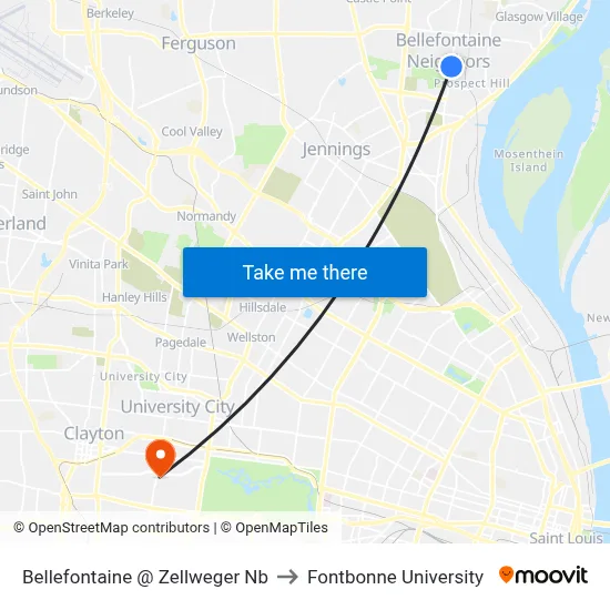 Bellefontaine @ Zellweger Nb to Fontbonne University map