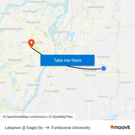 Lebanon @ Eagle Eb to Fontbonne University map