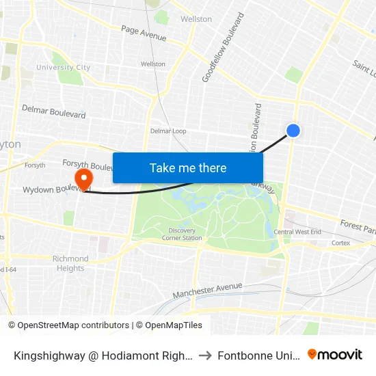 Kingshighway @ Hodiamont Right Of Way Sb to Fontbonne University map