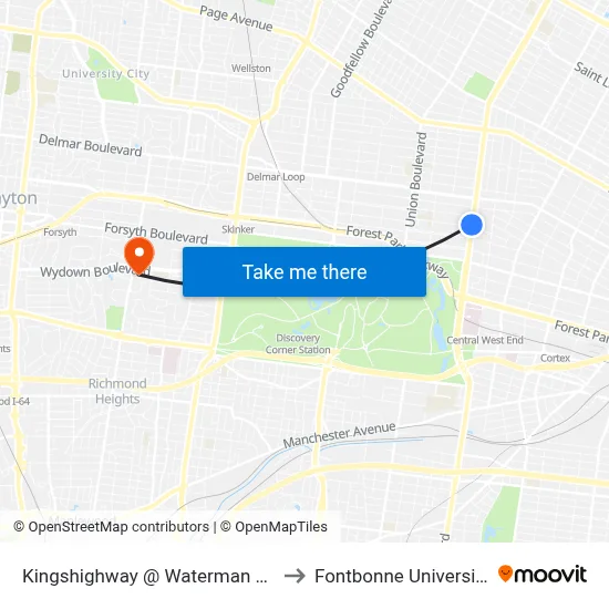 Kingshighway @ Waterman Sb to Fontbonne University map