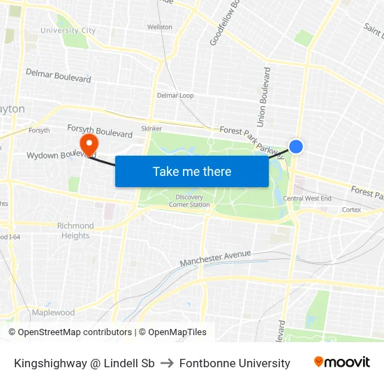 Kingshighway @ Lindell Sb to Fontbonne University map